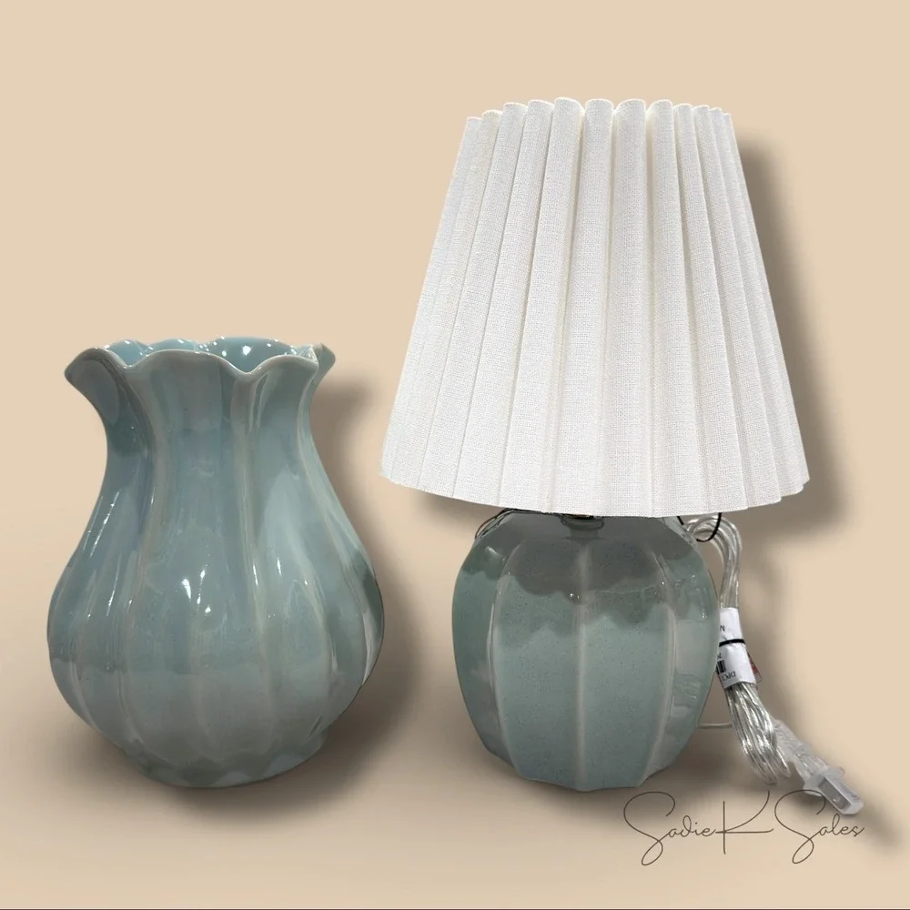 Ceramic Lamp with Scallop Shade Blue/Ivory - Hearth & Hand Magnolia